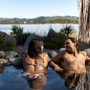Private hot pool with lake views at Polynesian Spa