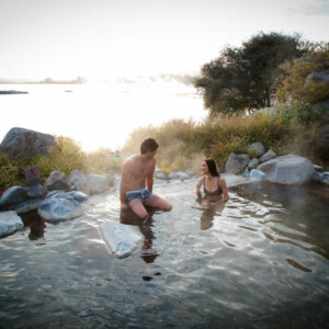 Geothermal hot pools with natural landscapes and gardens